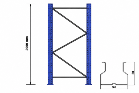 ACCESORII RAFTURI PENTRU PALETI - Picior rafturi pentru paleţi,înălţimea 200 cm, latime 105 cm