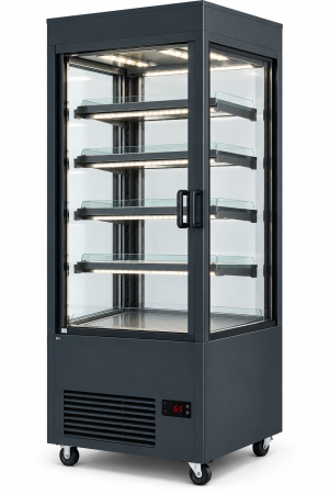 Refrigerare Comercială - Vitrină Caldă Profesională KAIMANA, 751 mm, până la +65°C, 4 Polițe, LED, Plug-in, Gri Antracit