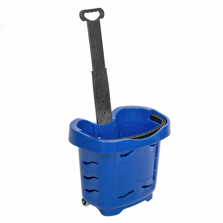 COSURI DE CUMPARATURI - Cos supermarket cu roti si maner telescopic albastru