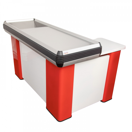 MESE PENTRU CASA DE MARCAT - Masa pentru casa de marcat tip L cu rama din aluminium Alb/Rosu