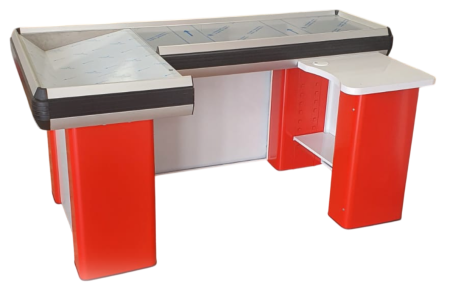 MESE PENTRU CASA DE MARCAT - Masa pentru casa de marcat U 180 CM,rama din aluminium,Stanga-Alb/Rosu