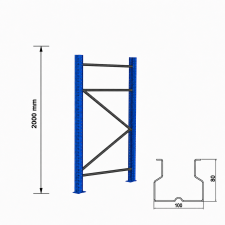Rafturi pentru paleți accesorii - Picior rafturi pentru paleţi,înălţimea 200 cm, latime 105 cm