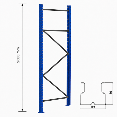 Rafturi pentru paleți accesorii - Picior rafturi pentru paleţi,înălţimea 250 cm, latime 105 cm