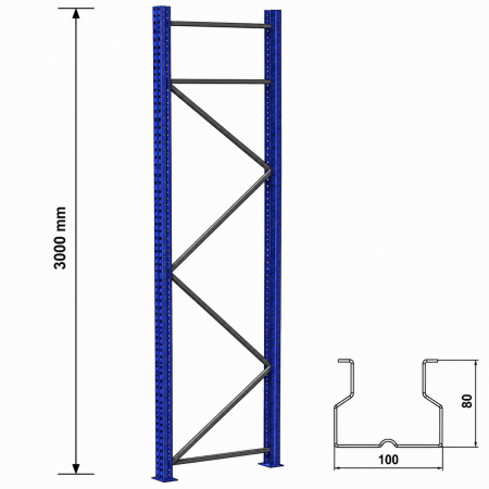 Rafturi pentru paleți accesorii - Picior rafturi pentru paleţi,înălţimea 300 cm, latime 105 cm
