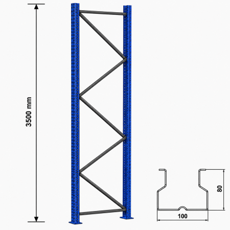 Rafturi pentru paleți accesorii - Picior rafturi pentru paleţi,înălţimea 350 cm, latime 105 cm