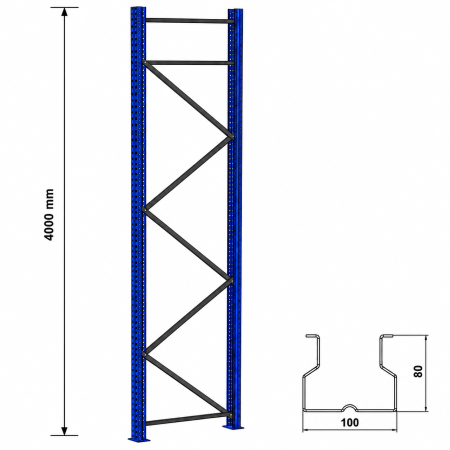Rafturi pentru paleți accesorii - Picior rafturi pentru paleţi,înălţimea 400 cm, latime 105 cm