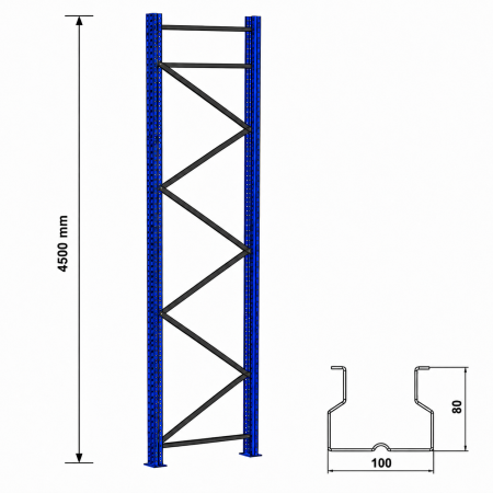 Rafturi pentru paleți accesorii - Picior rafturi pentru paleţi,înălţimea 450 cm, latime 105 cm