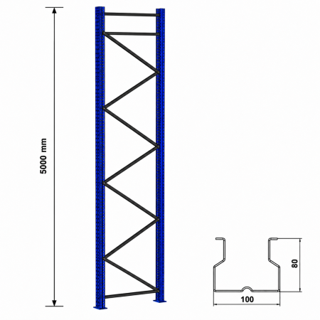 Rafturi pentru paleți accesorii - Picior rafturi pentru paleţi,înălţimea 500 cm, latime 105 cm