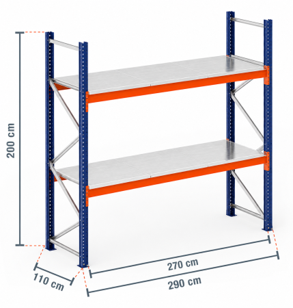Rafturi pentru paleți modular - Raft Metalic Industrial cu Polițe Galvanizate 2900 x 1100 x 2000 mm