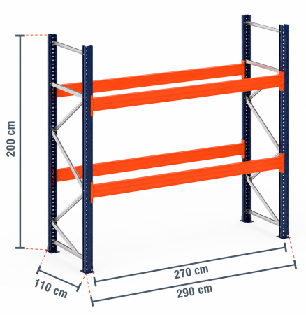 Rafturi pentru paleți modular - Raft pentru Paleți 2900 x 1100 x 2000 mm – 2 Niveluri