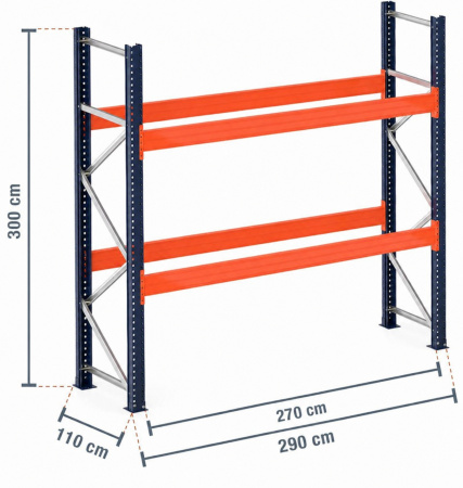 Rafturi pentru paleți modular - Raft Palet – H:300 cm x L:290 cm x W:110 cm
