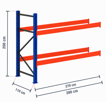 Rafturi pentru paleți modular - Extensie Raft pentru Paleți 2800 x 1100 x 2000 mm – 2 Niveluri