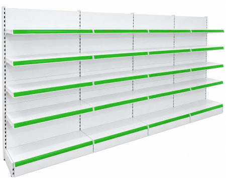 RAFTURI DE MAGAZIN - Rafturi de perete, inaltime 200 cm, Lungime 403 cm, Baza 40, Polite 40, Alb