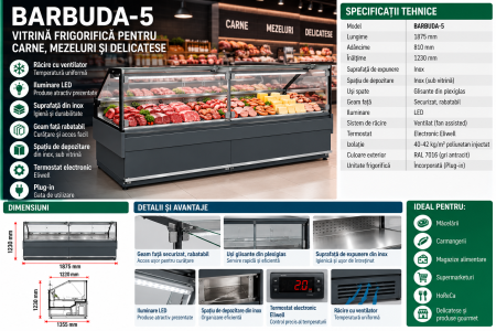 Vitrină Frigorifică BARBUDA-5 pentru Carne și Mezeluri, 1875 mm, Plug-in, Gri Antracit [1]