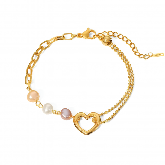 Brățară Anika, aurie, din oțel inoxidabil, placată cu aur 18K și decorată cu perle - Colecția Universe of Pearls [1]