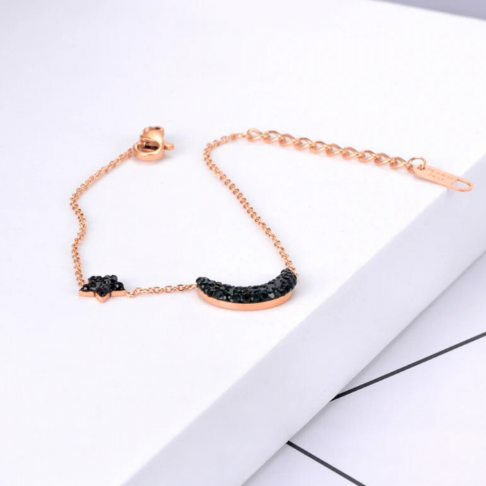 Brățară Emmaline, auriu rose, cu model stea și lună, din oțel inoxidabil placat cu aur 18K - Colecția Parisian [2]