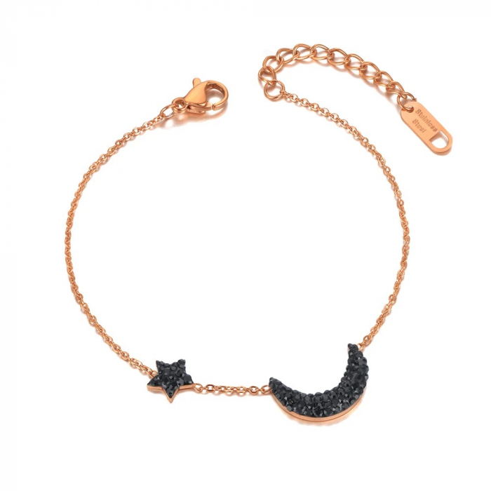 Brățară Emmaline, auriu rose, cu model stea și lună, din oțel inoxidabil placat cu aur 18K - Colecția Parisian [1]