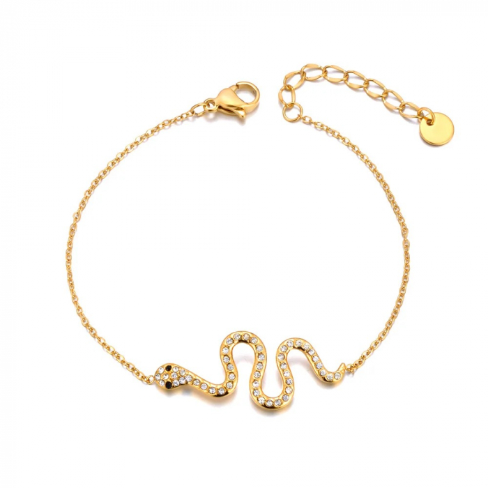 Brățară Nia, aurie, cu zirconiu și model șarpe, din oțel inoxidabil placat cu aur 18K - Colecția Parisian [1]