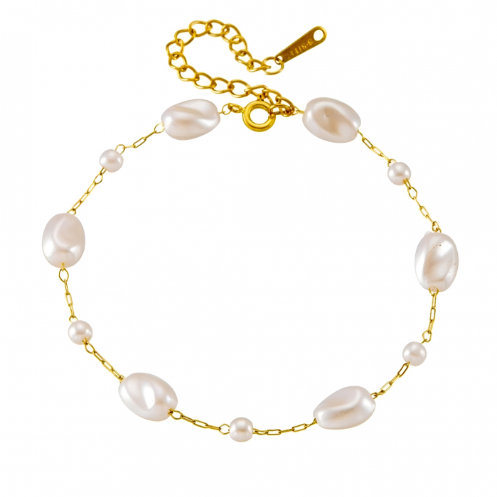 Brățară Alisha, aurie, cu perle, din oțel inoxidabil, reglabilă - Colecția Universe of Pearls [1]