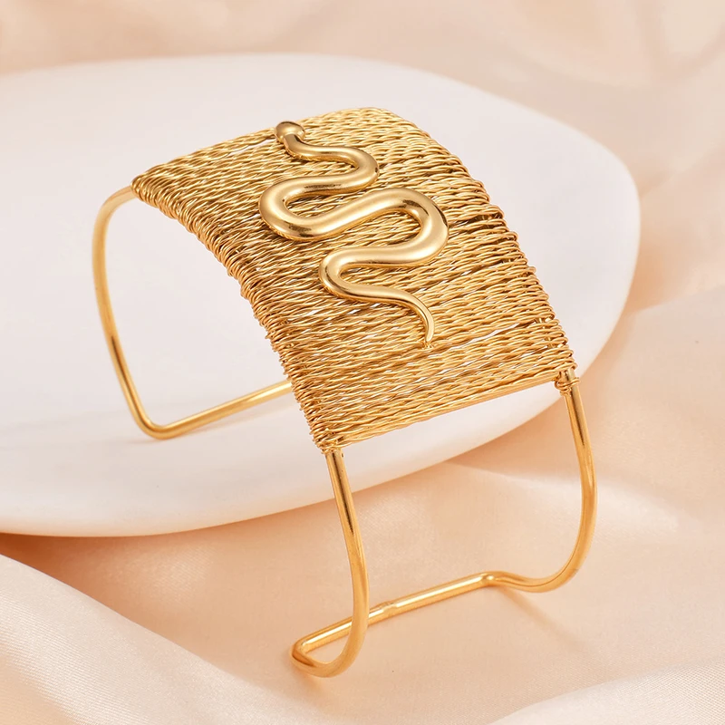 Brățară Apsara, aurie, cu model șarpe, din oțel inoxidabil, reglabilă [5]