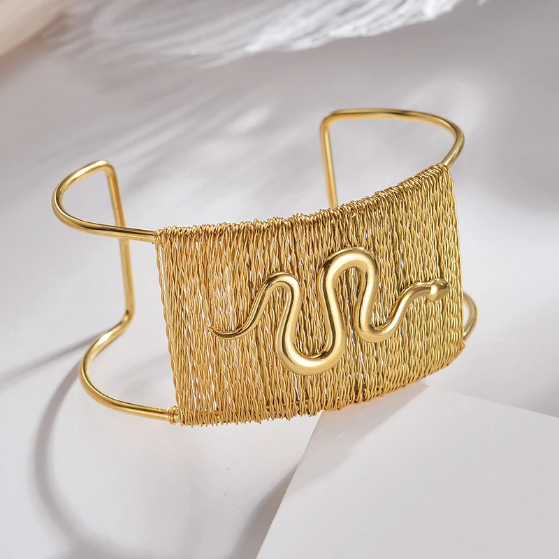 Brățară Apsara, aurie, cu model șarpe, din oțel inoxidabil, reglabilă [3]