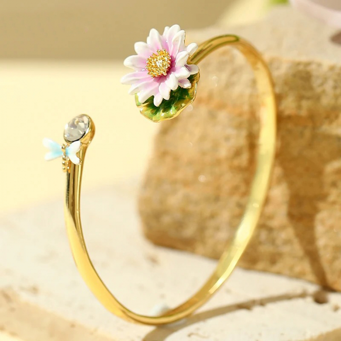 Brățară Lotus, placată cu aur 18K, din email pictat manual, reglabilă - Colecția Fable [3]