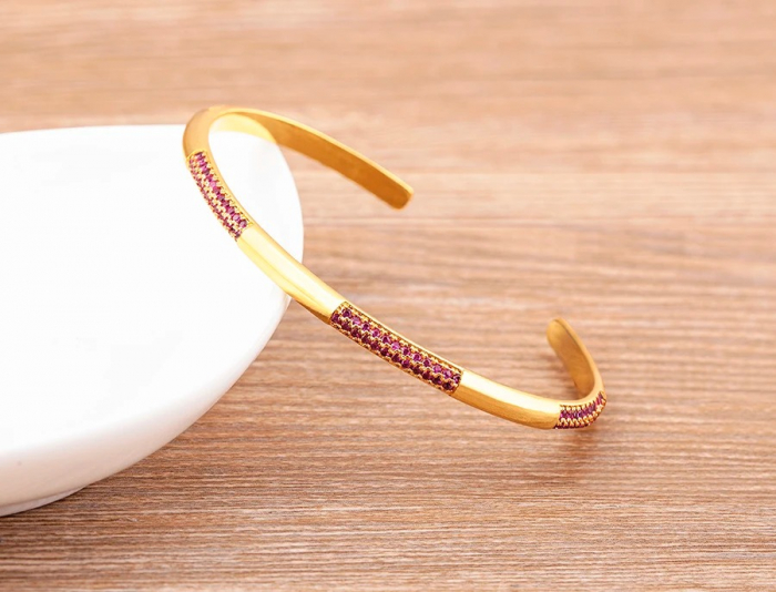 Brățară Roxie, aurie cu pietre roz, tip cuff, reglabilă - Colecția Boheme [2]