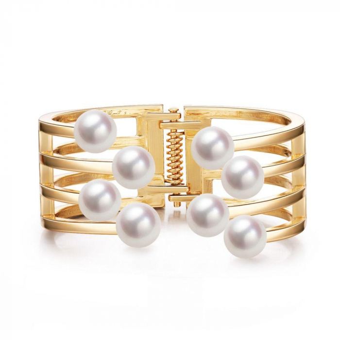 Brățară Ophelia, aurie, tip cuff, decorată cu perle, model în 4 straturi - Colecția Universe of Pearls [3]