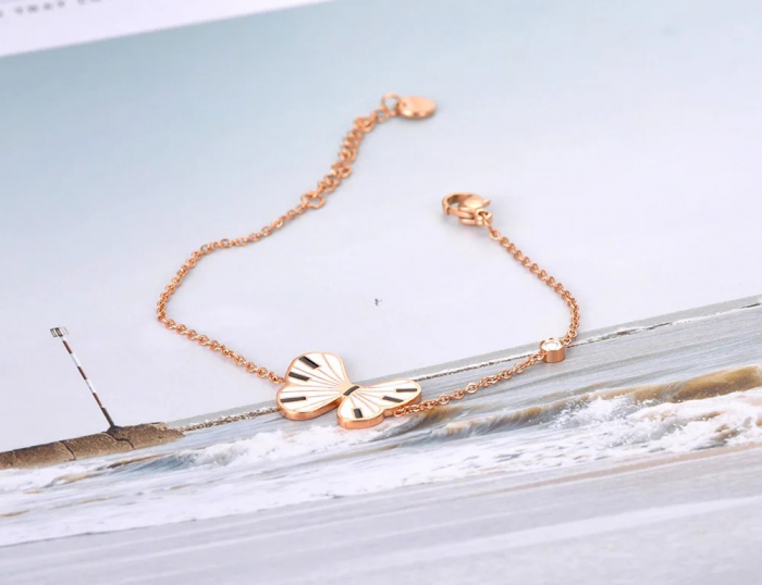 Brățară Marceline, auriu rose, cu model fluture, din oțel inoxidabil placat cu aur 18K - Colecția Parisian [4]
