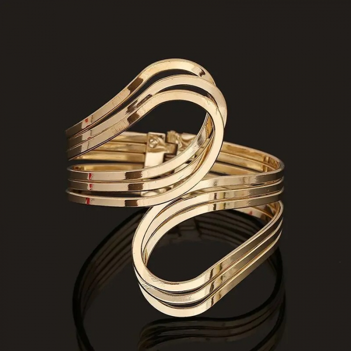 Brățară Emilie, aurie, lată, reglabilă, cu model geometric [2]