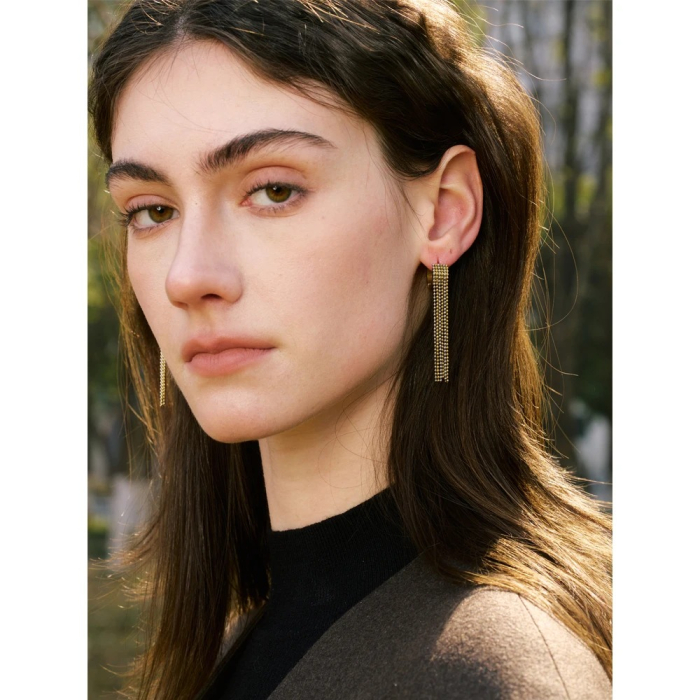 Cercei Gracie, aurii, din oțel inoxidabil placat cu aur 18K, model cu mărgele - Colecția Glamour [5]