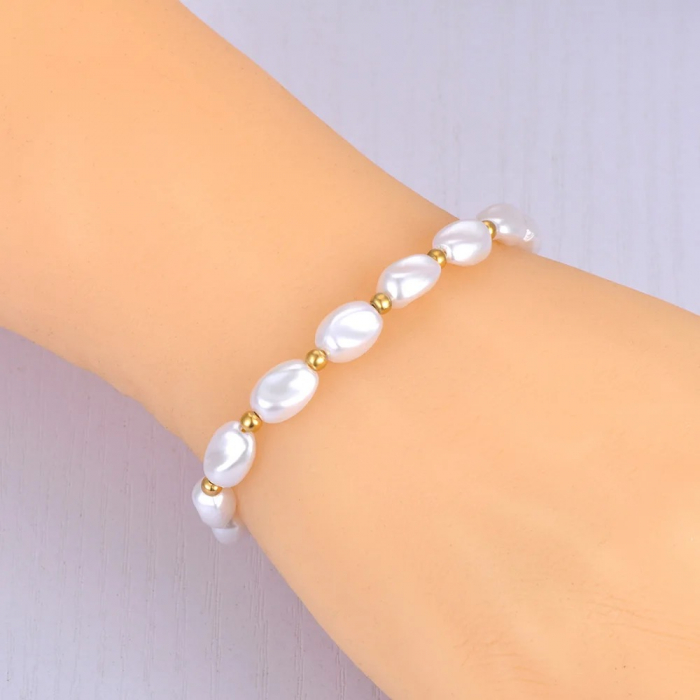 Brățară Bellina, aurie, cu perle, din oțel inoxidabil placat cu aur 18K - Colecția Universe of Pearls [3]
