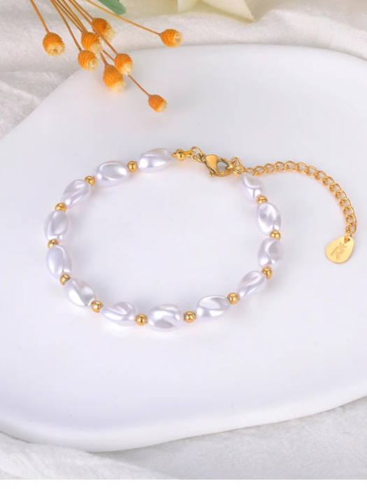 Brățară Bellina, aurie, cu perle, din oțel inoxidabil placat cu aur 18K - Colecția Universe of Pearls [2]