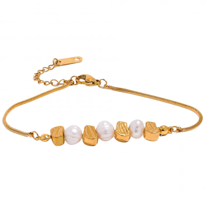 Brățară Hayley, aurie, din oțel inoxidabil și perle naturale de cultură, placată cu aur 18K - Colecția Universe of Pearls [1]