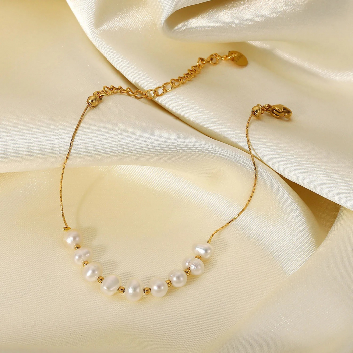 Brățară Paloma, aurie, din oțel inoxidabil și perle naturale de cultură, placată cu aur 18K - Colecția Universe of Pearls [2]