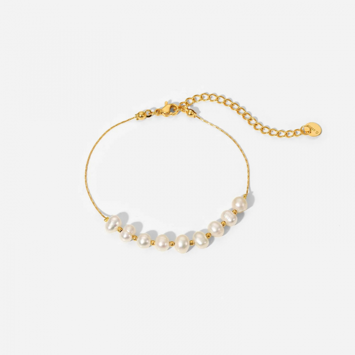 Brățară Paloma, aurie, din oțel inoxidabil și perle naturale de cultură, placată cu aur 18K - Colecția Universe of Pearls [7]