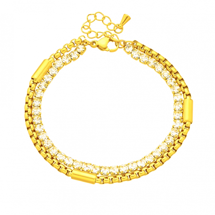 Brățară Nellie, aurie, cu zirconiu, din oțel inoxidabil placat cu aur 18K [1]