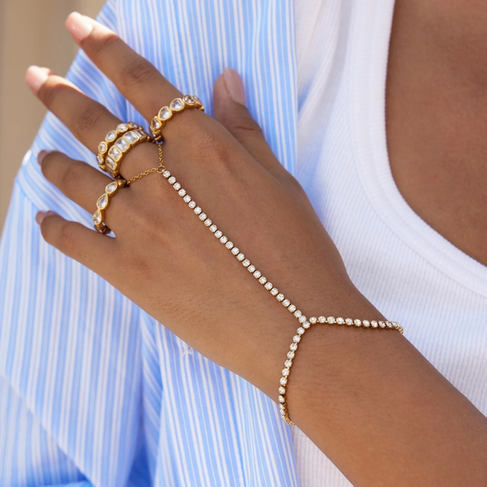 Brățară tennis Jennifer, aurie, cu prindere pe deget, din oțel inoxidabil placat cu aur 18K [3]