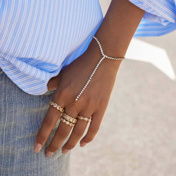 Brățară tennis Jennifer, aurie, cu prindere pe deget, din oțel inoxidabil placat cu aur 18K [4]