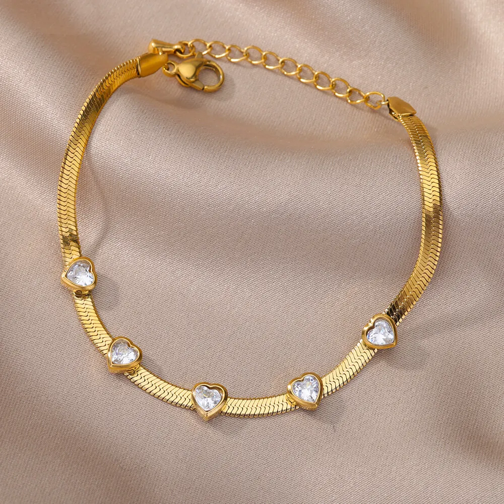 Brățară Lara, aurie, din oțel inoxidabil placat cu aur 18K, decorată cu zirconiu în formă de inimă [2]