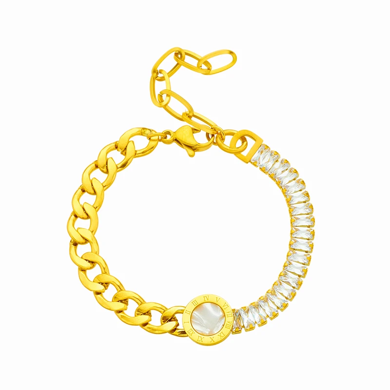 Brățară Victoria, aurie, din oțel inoxidabil placat cu aur 18K, decorată cu zirconiu [1]