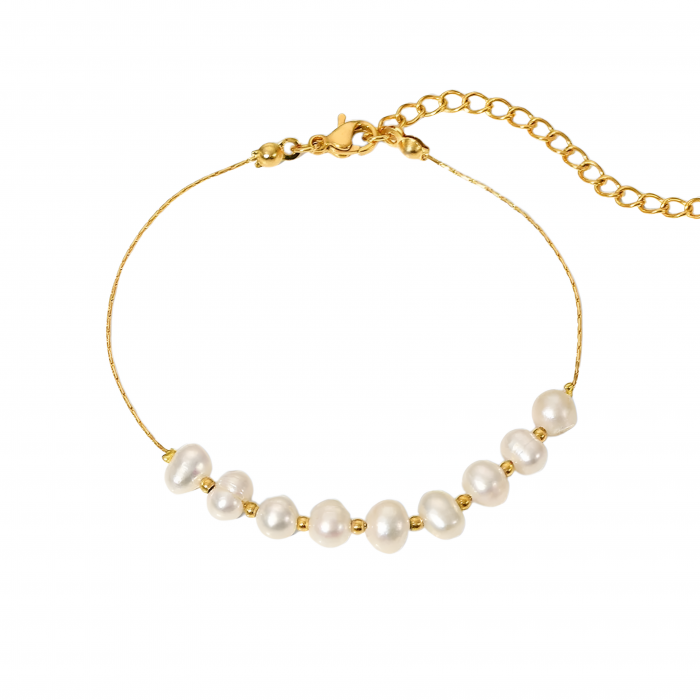Brățară Paloma, aurie, din oțel inoxidabil și perle naturale de cultură, placată cu aur 18K - Colecția Universe of Pearls [1]