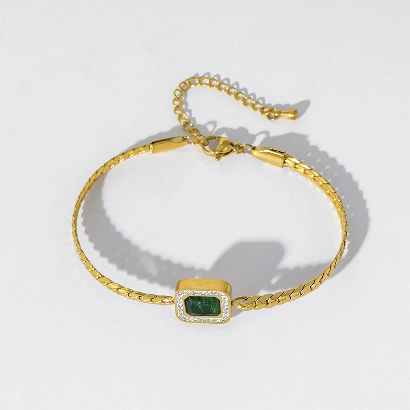 Brățară Ayana, aurie, din oțel inoxidabil placat cu aur 18K, decorată cu zirconiu verde [7]
