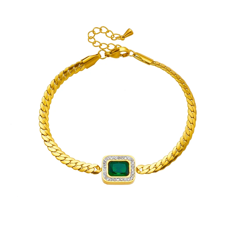 Brățară Ayana, aurie, din oțel inoxidabil placat cu aur 18K, decorată cu zirconiu verde [1]