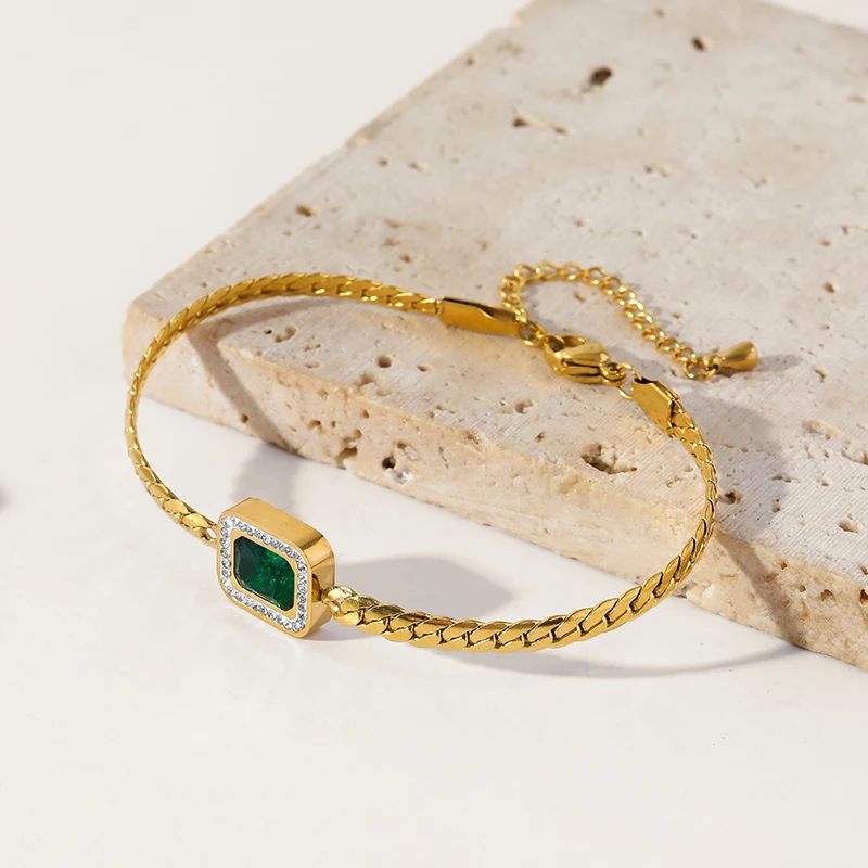 Brățară Ayana, aurie, din oțel inoxidabil placat cu aur 18K, decorată cu zirconiu verde [4]