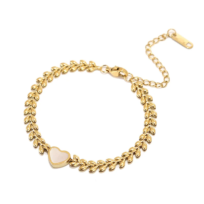 Brățară Rhianna, aurie, subțire, din oțel inoxidabil placat cu aur 18K, model inimă [1]