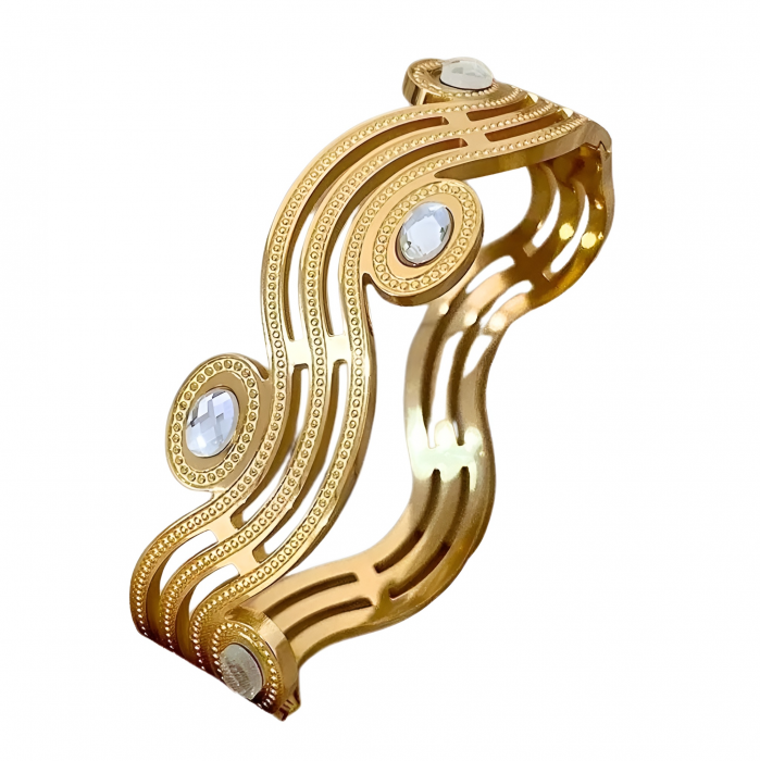 Brățară Kaylon, aurie, cu zirconiu, din oțel inoxidabil, cu model abstract [6]