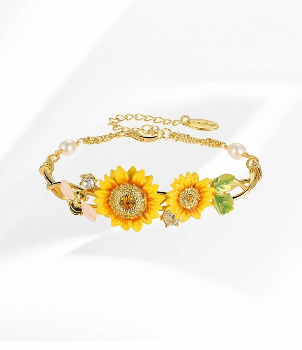 Brățară Sunflower, placată cu aur 18K, din email pictat manual - Colecția Fable [4]