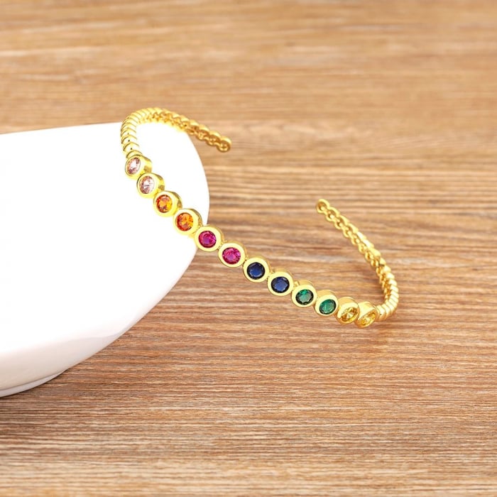Brățară Claribell, aurie cu pietre multicolore, tip cuff, reglabilă - Colecția Boheme [2]