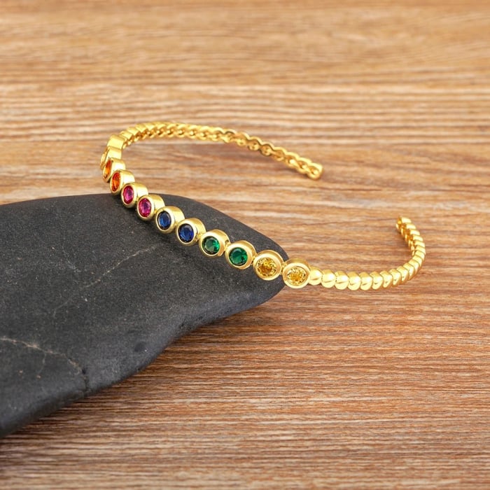 Brățară Claribell, aurie cu pietre multicolore, tip cuff, reglabilă - Colecția Boheme [3]
